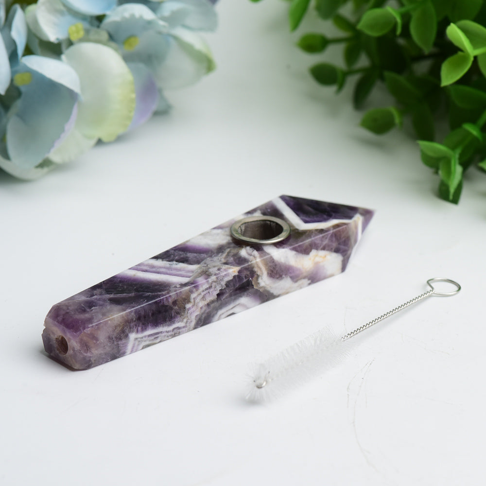 4.4" Drean Amethyst Smoking Pipe with Filter Brush Set Crystal Healing Bulk Wholesale