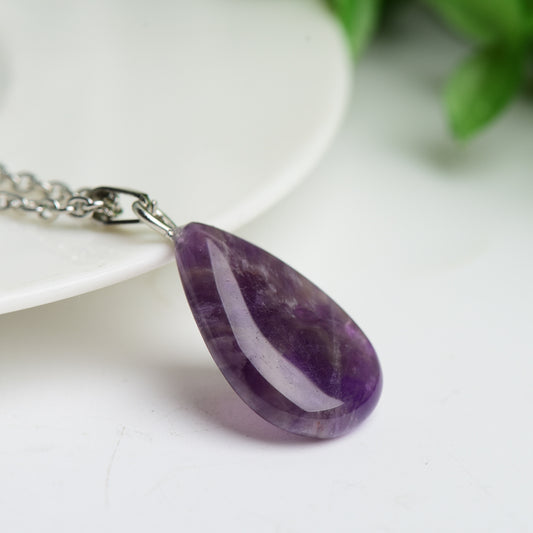 Amethyst with Silver Color Chain Crystal Necklace Crystal Healing Bulk Wholesale