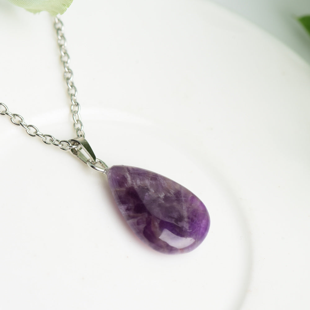 Amethyst with Silver Color Chain Crystal Necklace Crystal Healing Bulk Wholesale