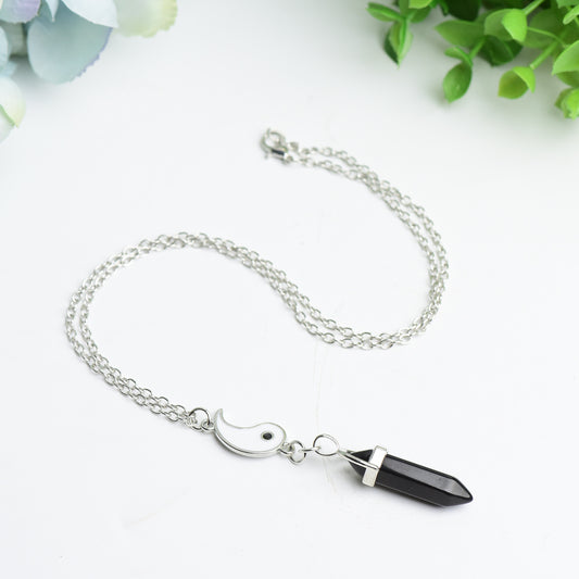 Yin-yang Taichi Design with Silver Chain Crystal Necklace Crystal Healing Bulk Wholesale