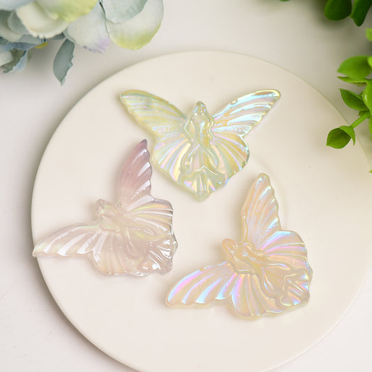 2.3" Aura Clear Quartz Butterfly Crystal Carving Crystal Healing Bulk Wholesale
