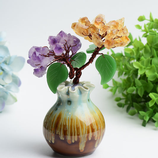 Amethyst Rose Quartz Citrine Flower Vase Design Free Form Crystal Healing Bulk Wholesale