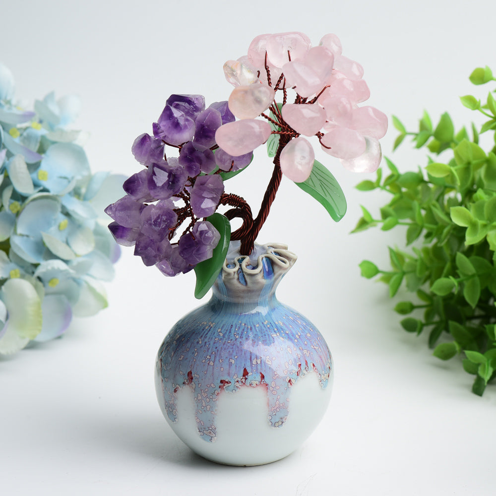 Amethyst Rose Quartz Citrine Flower Vase Design Free Form Crystal Healing Bulk Wholesale