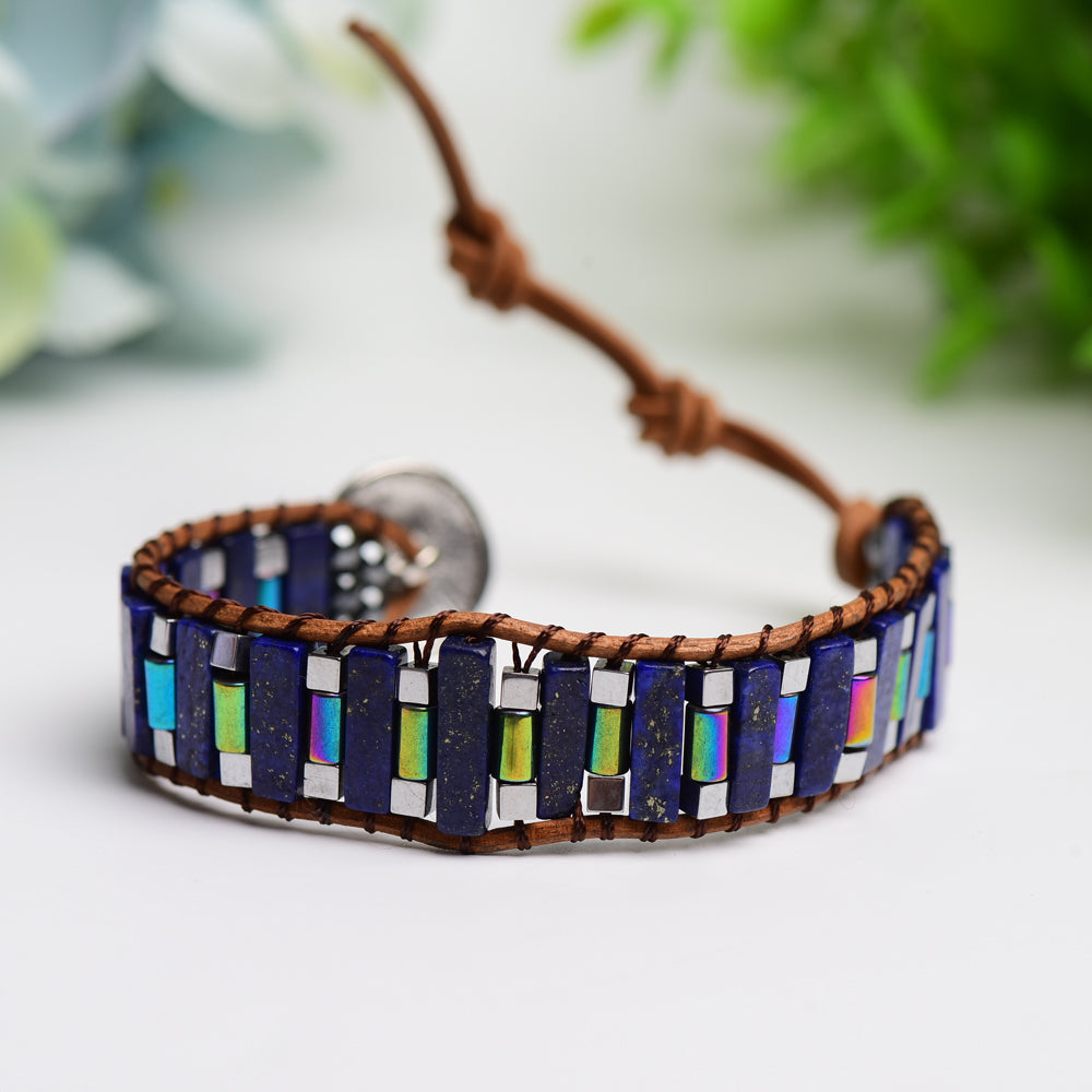 Natural Crystal Healing Bracelets Leather Wrap adjustable Bracelet Jewelry