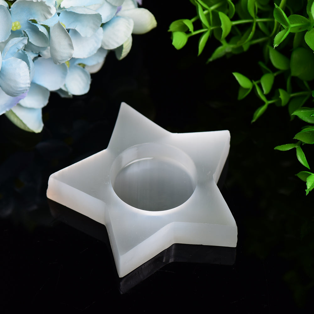 3.5" Star Shape Candle Holder Selenite Carving Bulk Wholesale
