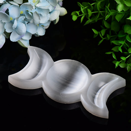 6.0" Sun&Moon Triple Selenite Bowl Carving Bulk Wholesale