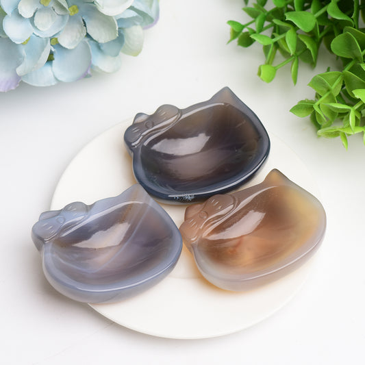 2.5" Agate Hello Kitty Bowl Crystal Carving Crystal Healing Crystal Healing Bulk Wholesale