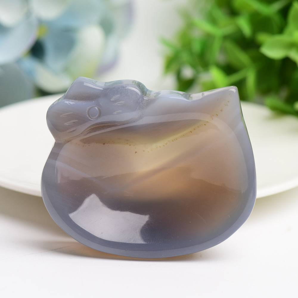 2.5" Agate Hello Kitty Bowl Crystal Carving Crystal Healing Crystal Healing Bulk Wholesale
