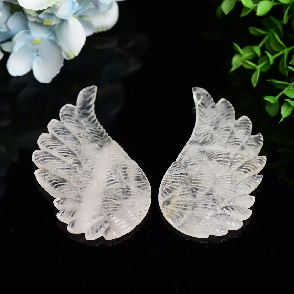 4.0" Mixed Crystal Pair of Wings Carving with Metal Display Stand Crystal Healing Bulk Wholesale