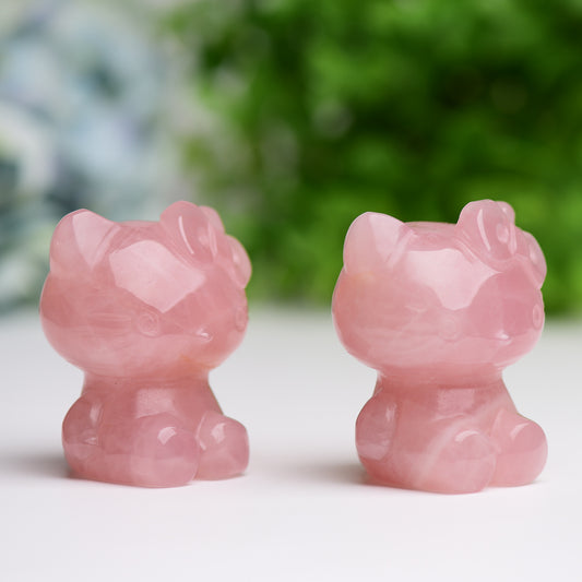 2.2" Rose Quartz Hello Kitty Crystal Carving