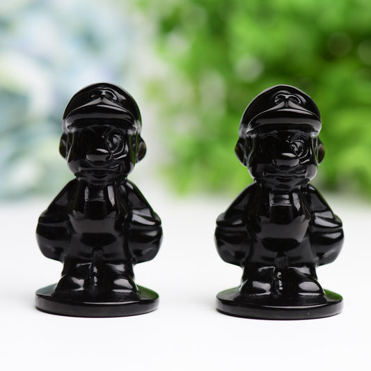 2.6" Black Obsidian Mario Crystal Carving