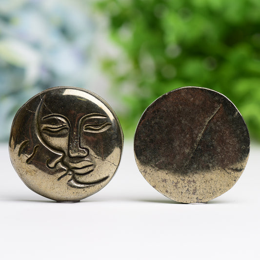 Pyrite Sun&Moon Face Crystal Carving