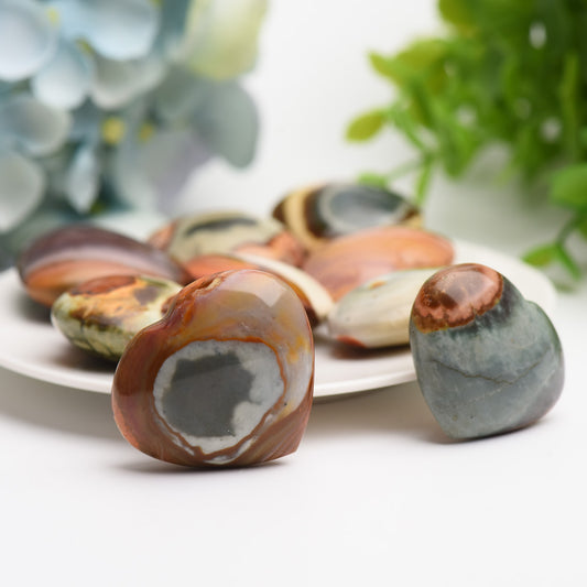 1.4" Polychrome Heart Crystal Carving Palm Stone Bulk Wholesale