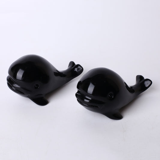 4" Obsidian Crystal Carving Whale