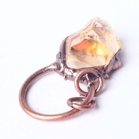 Wire Wrapped Raw Rough Irregular Shape Citrine Stone Crystal Pendant