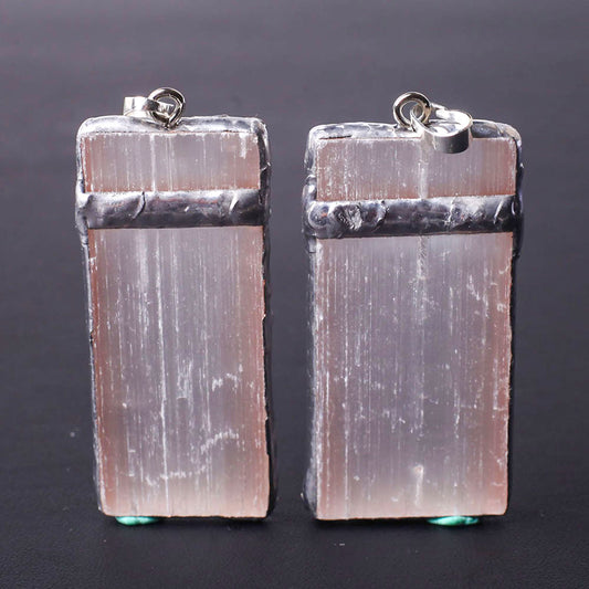 Wire Wrapped Pink Selenite Square Slice Crystal Pendant
