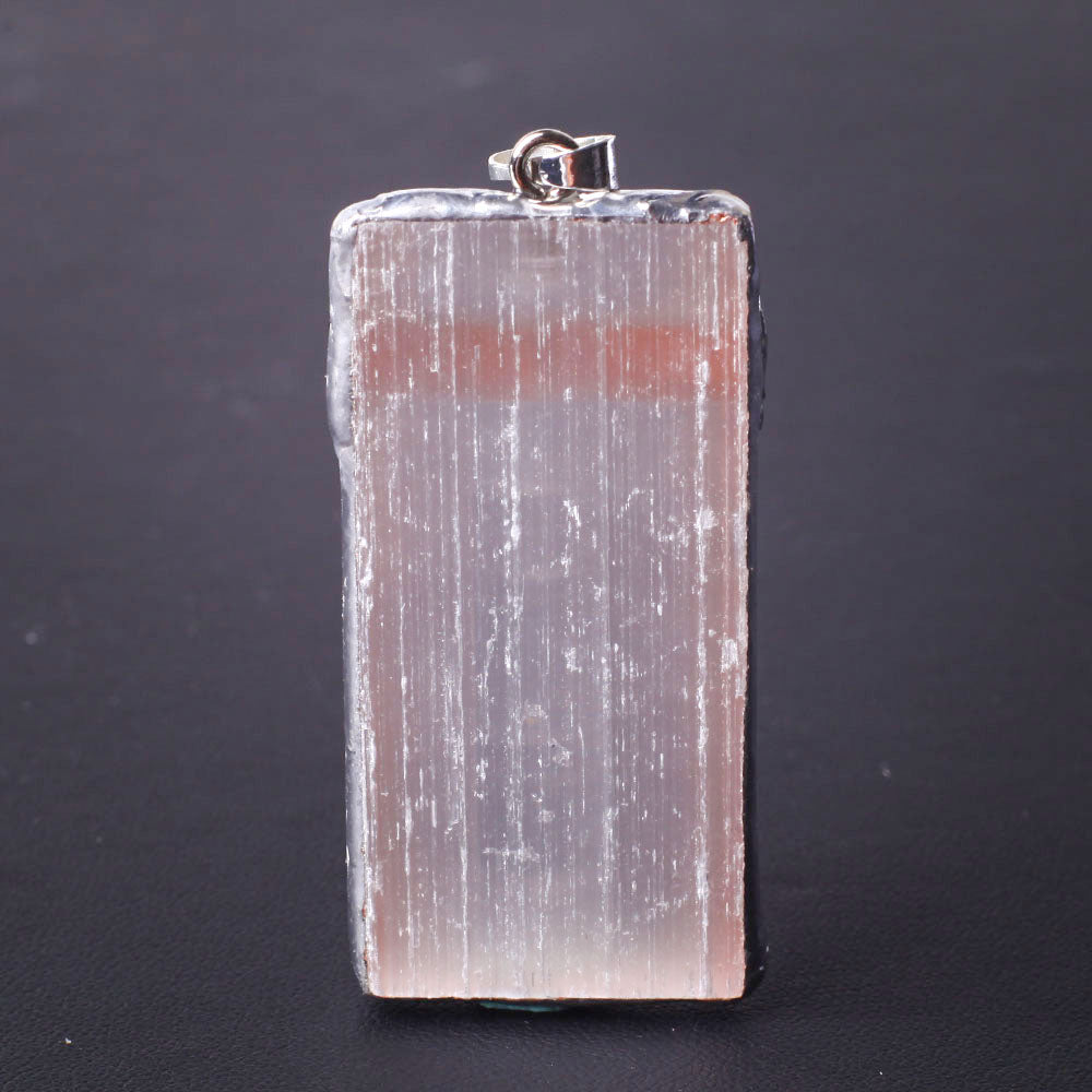 Wire Wrapped Pink Selenite Square Slice Crystal Pendant