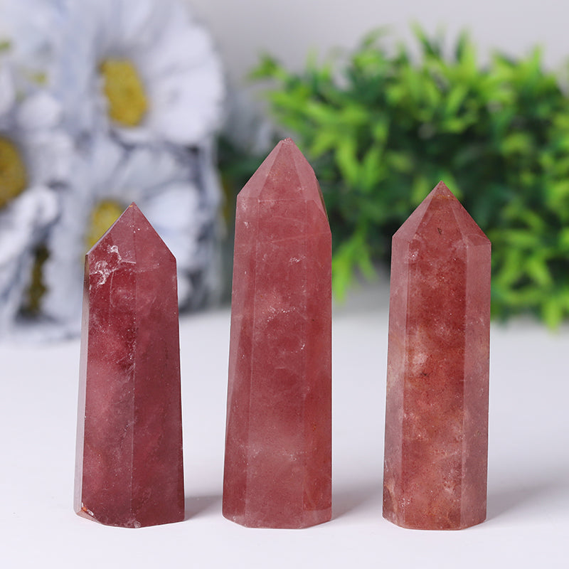 Tower Crystal Stone Strawberry quartz rose clear red sunstone hematite store witch