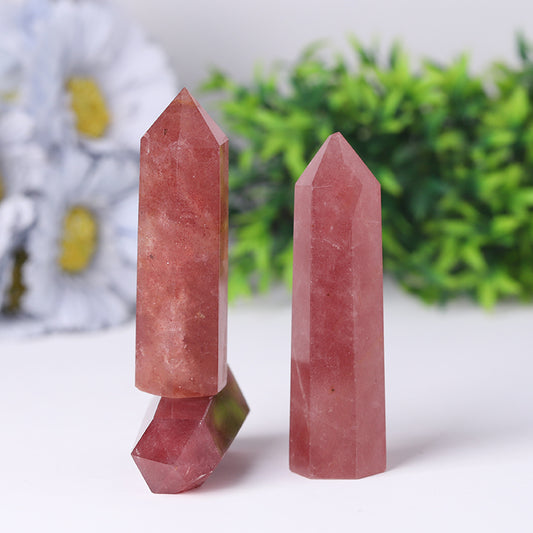 Wholesale Natural Crystal Tower Wand Strawberry Quartz Point for Decoration