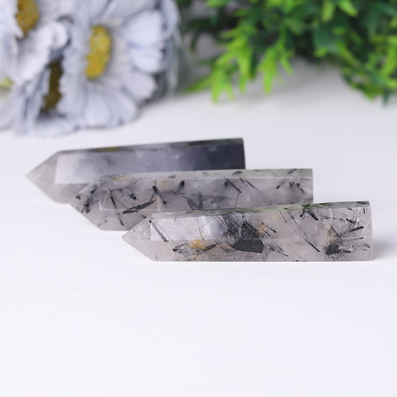 Natural Black Tourmaline in Quartz Points Healing Tower