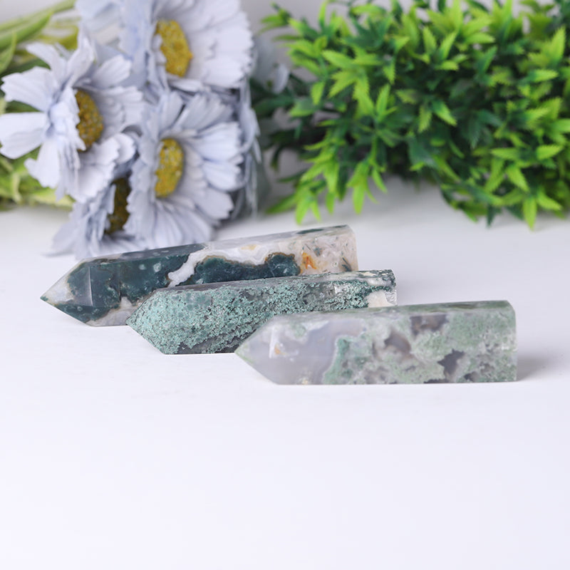 Wholesale Natural Moss Agate Point Healing Stone