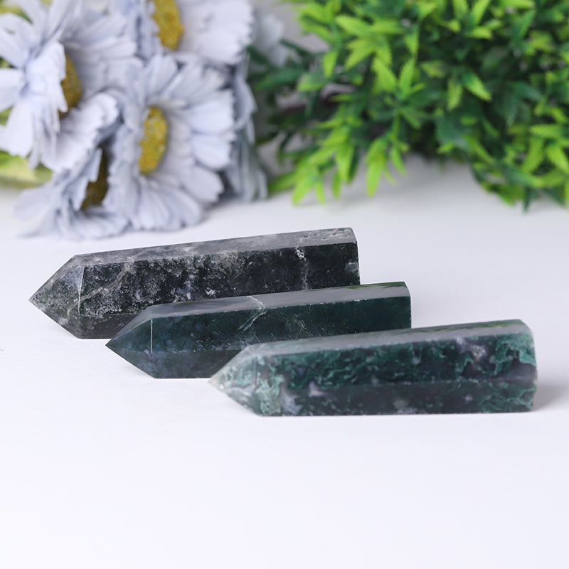Wholesale Natual Crystal Healing Moss Agate Point Wand Tower