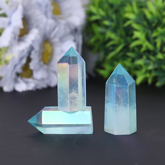 Wholesale Natural Blue Angel Aura Clear Quartz Crystal Points Healing Crystals