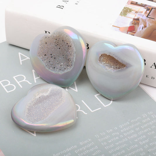 Aura Angel Crystal Druzy Agate Heart Set of 3