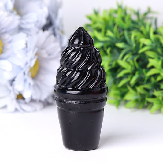 4" Black Obsidian Ice Cream Crystal Carvings