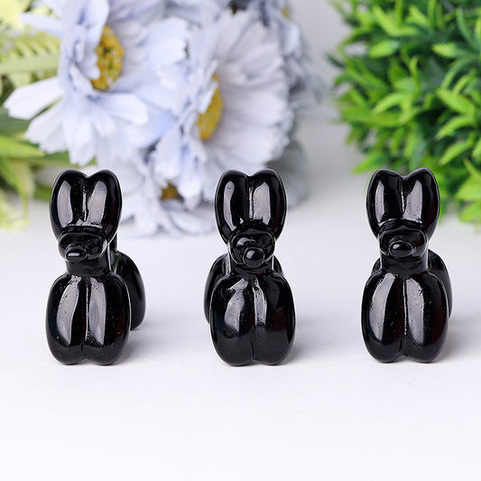 2.5" Black Obsidian Balloon Dog Crystal Carvings