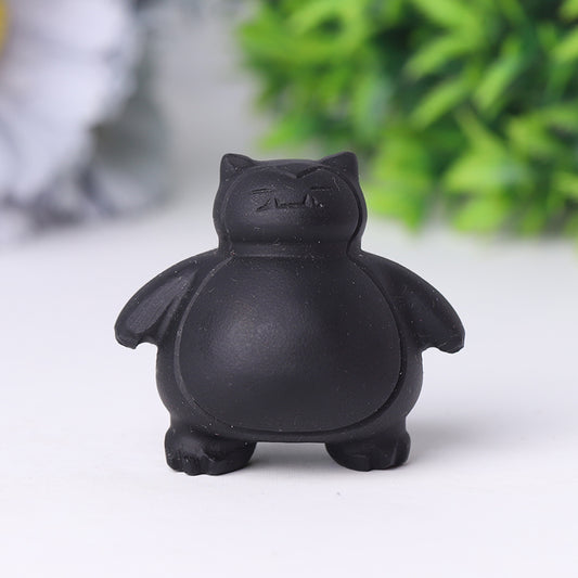 1.8" Black Obsidian Snorlax Crystal Carvings