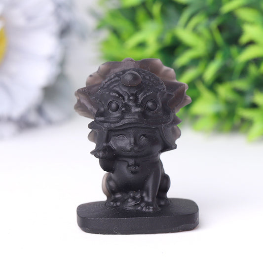 Black Obsidian Fortune Cat Crystal Carving for Decoration