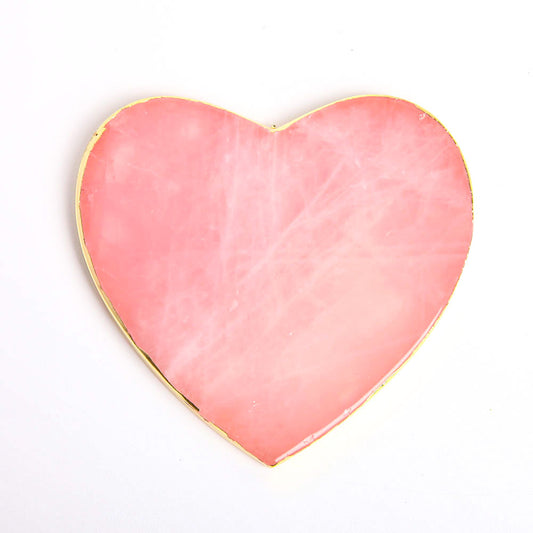 9.5cm Rose Quartz Crystal Slab Coaster with Gold Rim Plate