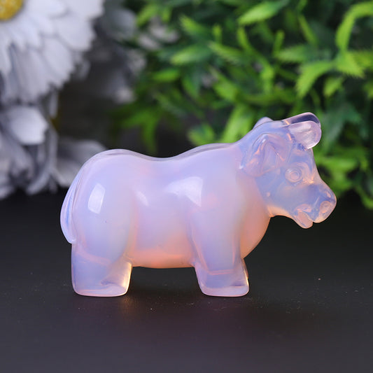 3" Pink Opalite Cow Hand Carving Healing Crystal Carving