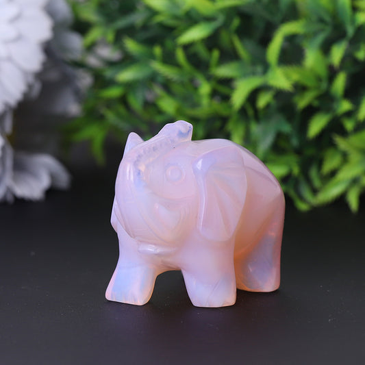 3" Pink Opalite Elephant Crystal Carvings