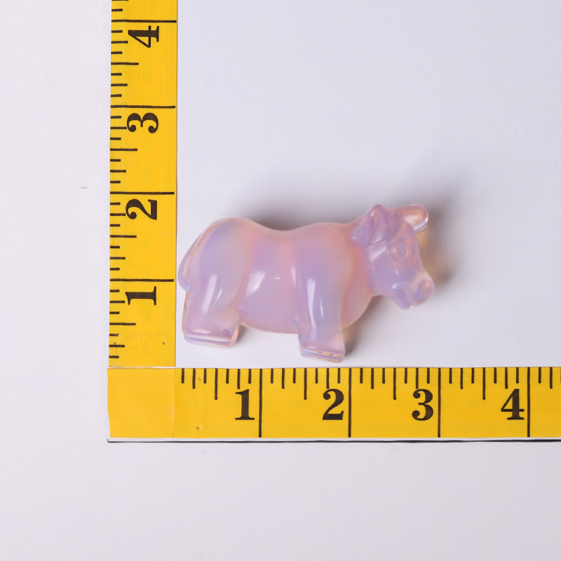 3" Pink Opalite Cow Hand Carving Healing Crystal Carving