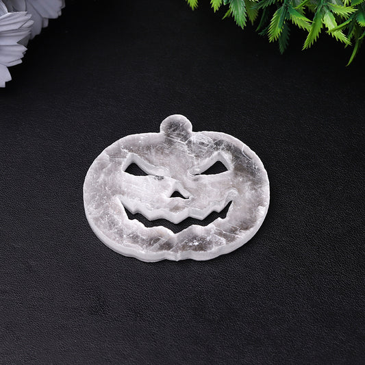 2.5" Selenite Pumpkin Face Hand Carving Halloween Gift