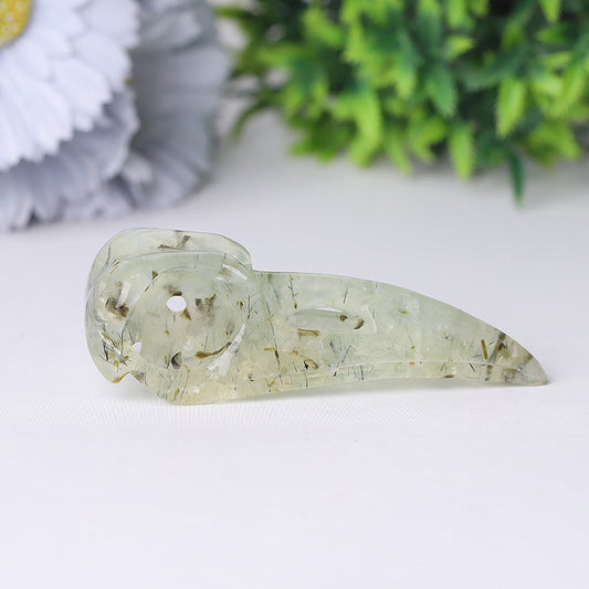 3.5" Natural Prehnite Crow Skull Head Healing Carving for Halloween