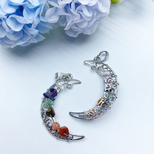 1.5" Chakra Moon Pendant Crystal Healing Bulk Wholesale