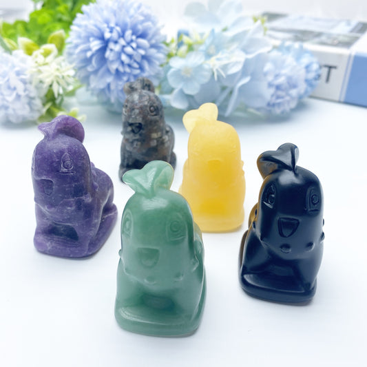 2.0" Mixed Crystal Chikorita Pokemon Carvings Crystal Healing Bulk Wholesale