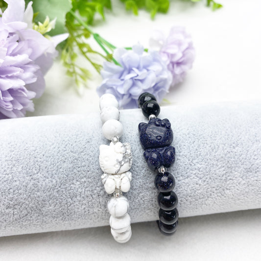 8mm Howlite Blue Sandstone Hello Kitty Bracelet Crystal Healing Bulk Wholesale