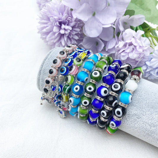 8-10mm Colored Crystal Evil Eye Bracelet Crystal Healing Bulk Wholesale