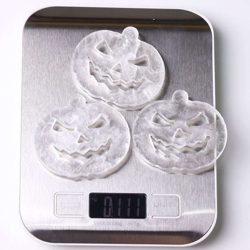 2.5" Selenite Pumpkin Face Hand Carving Halloween Gift