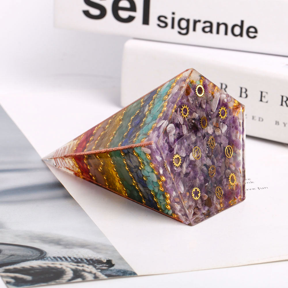 7 Chakra Crystal Resin Pyramid