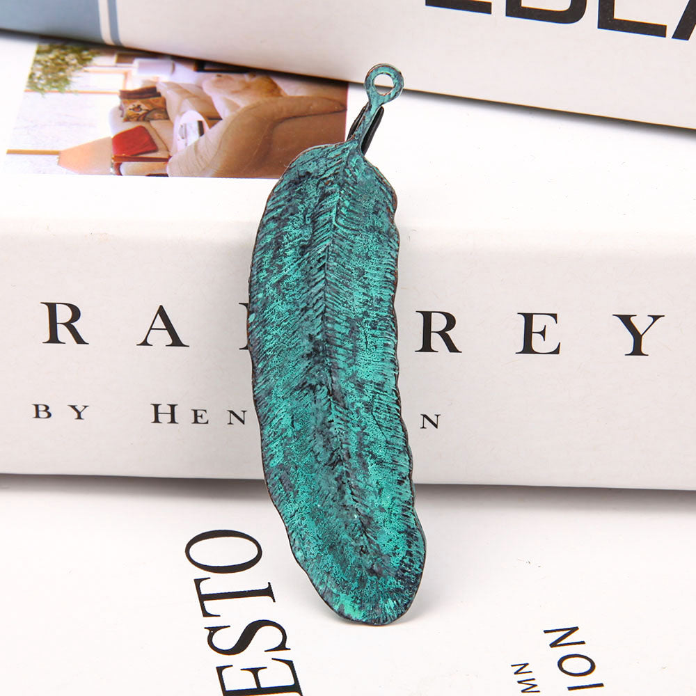Metal Feather Shape Pendant with Kyanite