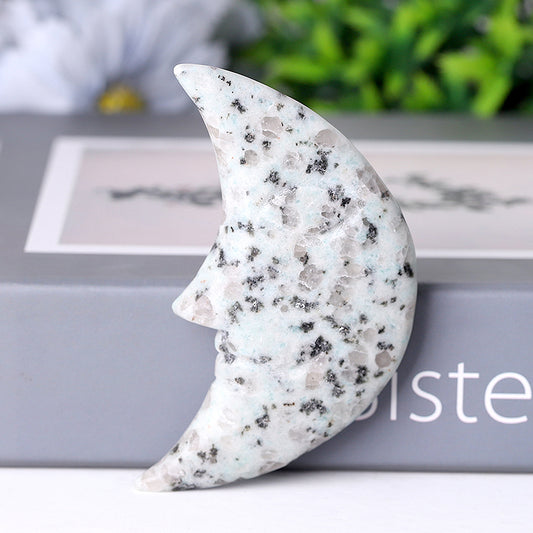 3" Kiwi Jasper Moon Crystal Carvings