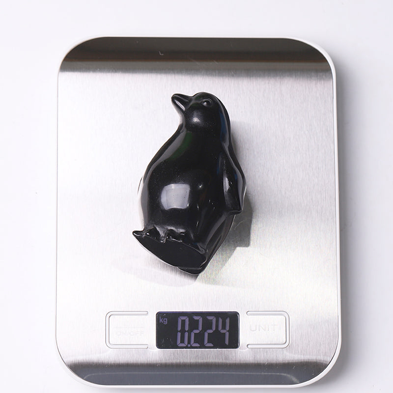 Silver Obsidian Penguin Crystal Carvings