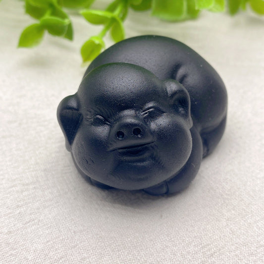 2.1" Black Obsidian Pig Crystal Carvings Crystal Healing Bulk Wholesale