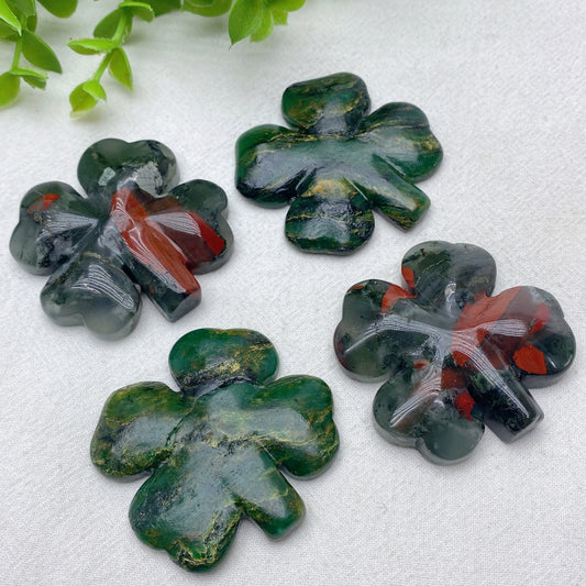 2.0" Emerald Jade Blood Stone Four-leaf Clovers Crystal Healing Bulk Wholesale