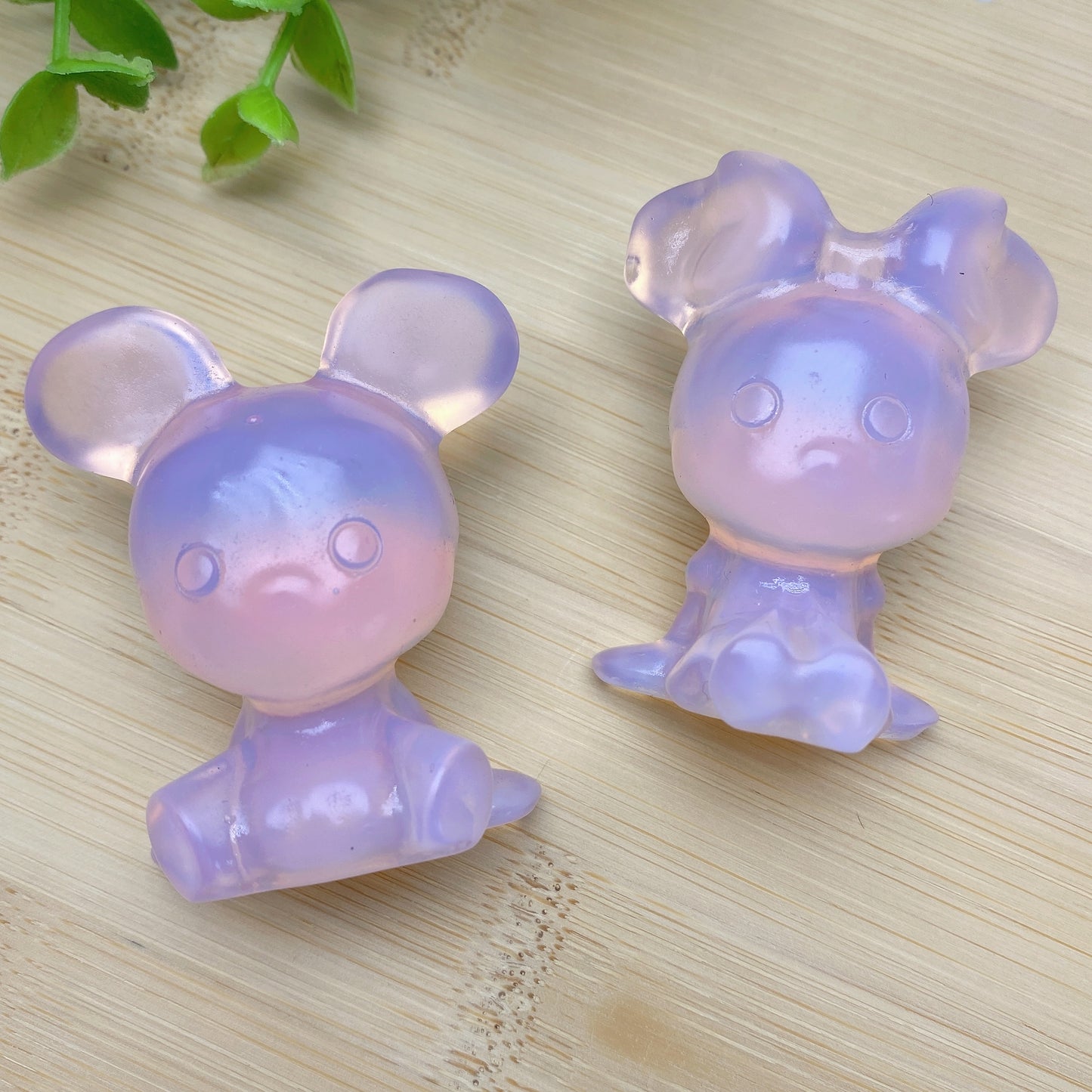 1.9" Pink Opalite Mickey Minnie Carvings Crystal Healing Bulk Wholesale